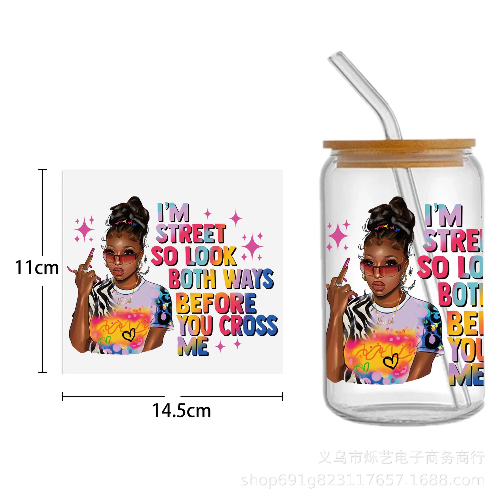 Wholesale Black Girl Series UV DTF Transfer Crystal Cup Sticker